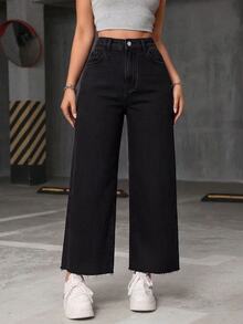 Jeanoix Plus High Waist Wide Leg Jeans - Black - View 6