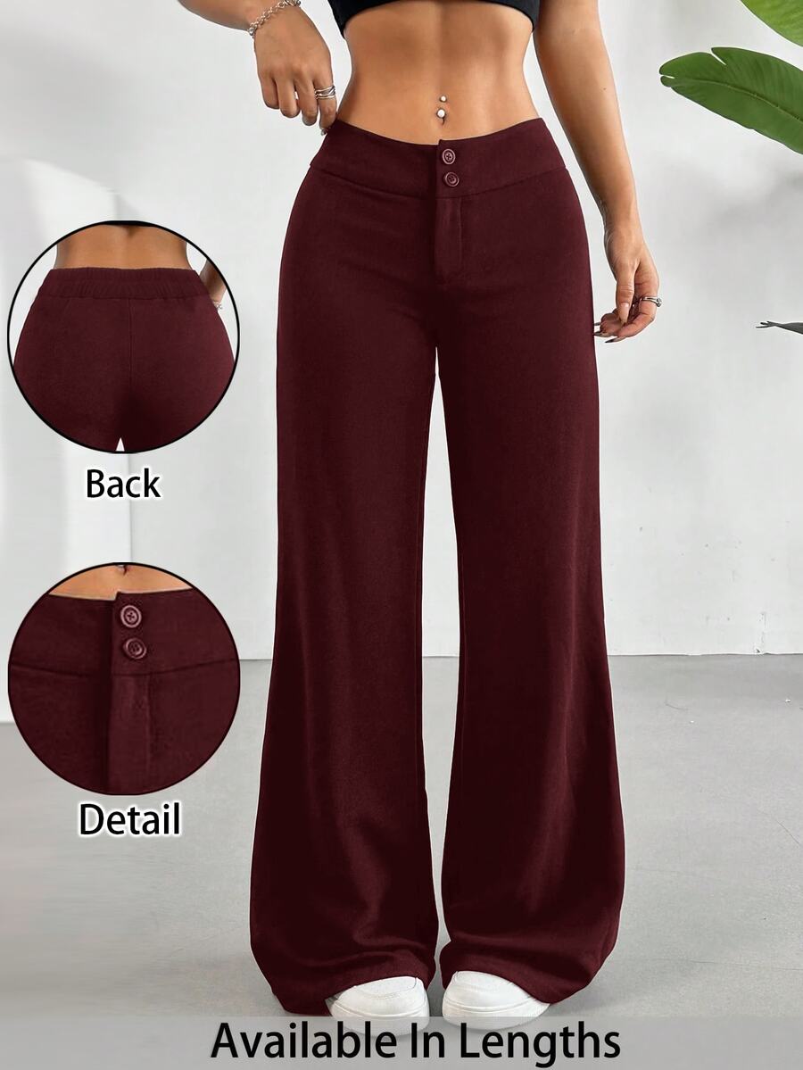 SHEIN Tall CURVE 大尺碼純色寬腿長褲 - 酒紅色 - 查看 1