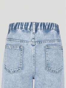 SHEIN ChillGRL Tween Girl Floral Patched Wide Leg Jeans - Blue - View 6