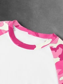 PAVTROS Men Letter Graphic Contrast Camo Raglan Sleeve Tee - Multicolor - View 4