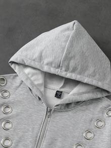 ROMWE MEN Men Zip-Up Hoodies - Grey - View 7
