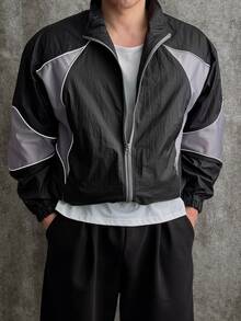 DAZY Chaqueta con cremallera y ribete de contraste en bloques de color para hombre - Multicolor - Ver 1