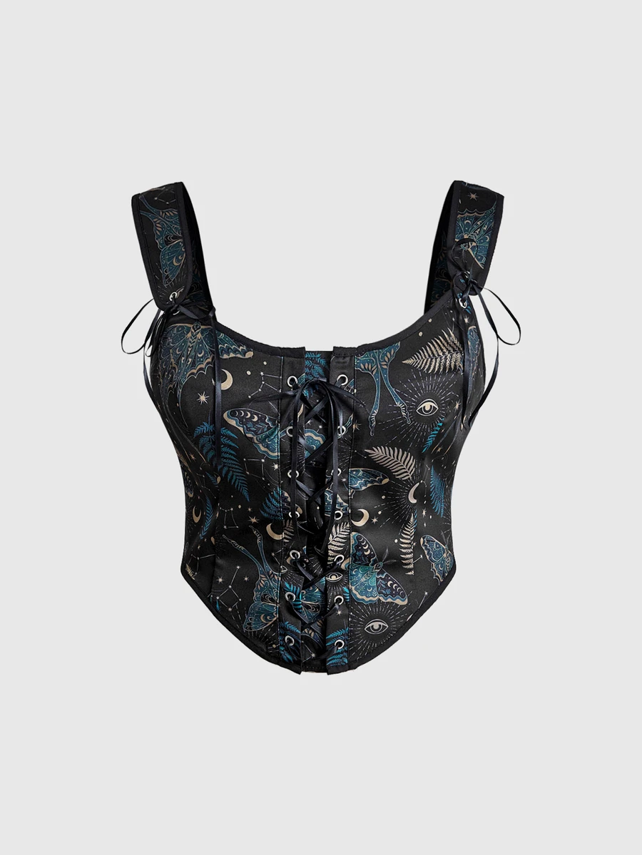 ROMWE Fairycore Plus Butterfly Galaxy Print Lace Up Front Tank Top Renaissance Festival&Renaissance Faire - Black - View 1