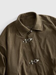 ROMWE MEN Street Life Men Solid Cord Duffle Jacket - Khaki - View 3