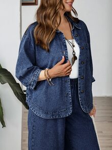 EMERY ROSE EMERY ROSE Tops Denim de talla grande - Azul lavado oscuro - Ver 5
