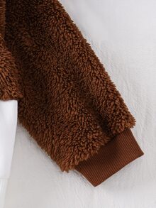 SHEIN 男嬰熊刺繡 3D 耳朵設計連帽衫 - 杏色 - 查看 4