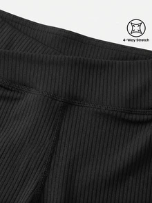 SHEIN Shorts de ciclista de punto acanalado con cintura asimétrica para niña preadolescente - Negro - Ver 4