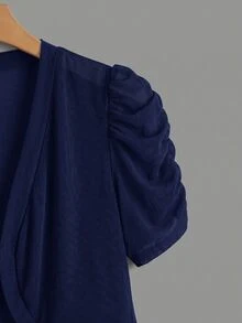 SHEIN Clasi Plus Solid Puff Sleeve Open Front Crop Jacket - Navy Blue - View 3
