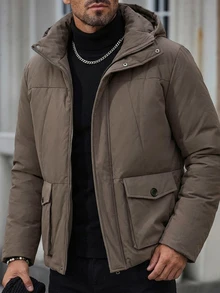 DAZY Men Flap Pocket Hooded Puffer Coat - Grey - View 6