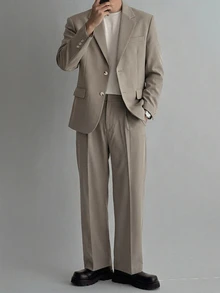 DAZY Men Lapel Neck Single Breasted Blazer & Suit Pants Set - Grey - View 7