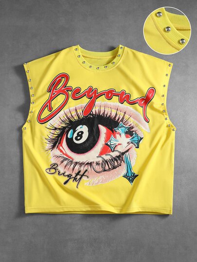 Street Life Débardeur pour hommes avec graphique œil & lettre et détails cloutés