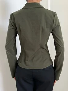 Aloruh Solid Long Sleeve Button Front Slim Fit Shirt - Army Green - View 2