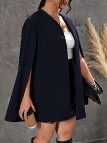 SHEIN Clasi 大尺碼披風袖開襟西裝外套 - 藏蓝色 - 查看 5