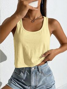SHEIN EZwear 素色圓領背心上衣 - 淡黃色 - 查看 9