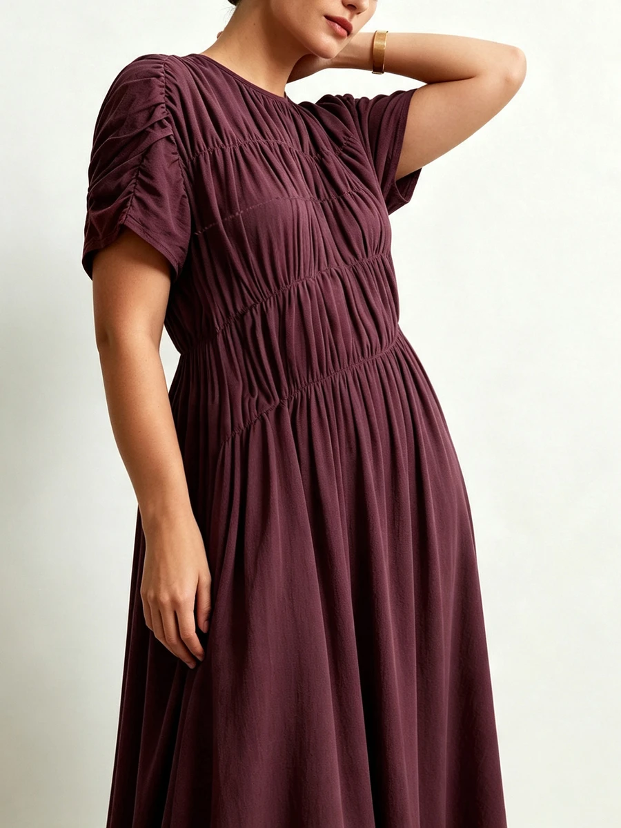 Linhara CURVE Plus Solid Ruched Detail Dress - Red Violet - View 1