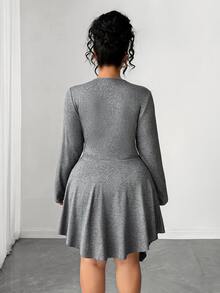 Elenzga Plus Size Dresses Formal Evening Gray Autumn Casual Elegant - Dark Grey - View 3
