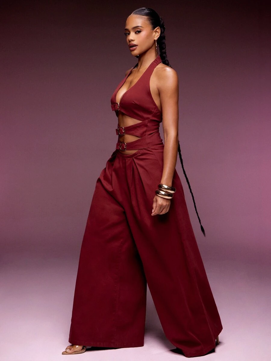 Denimoi Women Jumpsuits - Burgundy - View 1
