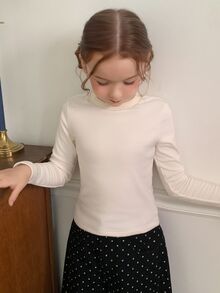 DAZY Tween Girl Solid Round Neck Long Sleeve Tee Fall - Beige - View 6