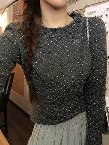 DAZY Kaos Lengan Panjang Motif Cetak Seluruh Permukaan dengan Hiasan Rumbai untuk Musim Gugur - Grey - View 7