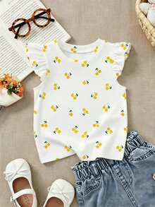 Baby Girl Cherry Print Ruffle Trim Tee & Gingham Print Bow Front Shorts - Multicolor - View 6