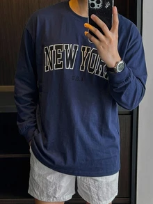 DAZY Men Letter Graphic Drop Shoulder Tee - Navy Blue - View 4