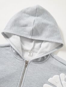 SHEIN 青少年男孩字母圖案拉鍊連帽衛衣 - 淺灰色 - 查看 6