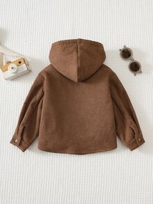 Cozy Pixies 男嬰字母拼接細節泰迪毛內裡連帽夾克 - 棕色 - 查看 8