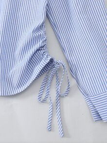 SHEIN Franclia Vertical Blue And White Stripe Drawstring Side Shirt Teachers' Day Office Autumn Smart Casual Elegant - Blue - View 6
