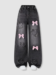 SHEIN Teen Girls Jeans - Black - View 3