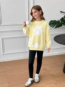 SHEIN 青少年女孩連帽衫與運動衫套裝 - 黃色 - 查看 5