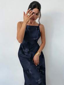 Firerie Floral Print Backless Cami Dress - Navy Blue - View 5