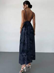 Firerie Floral Print Backless Cami Dress - Navy Blue - View 3