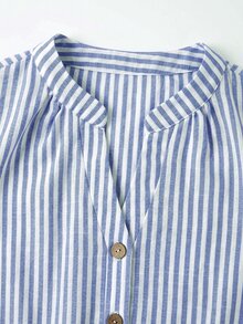 Linhara CURVE Plus Striped Print Button Front Shirt Dress Fall - Blue - View 6