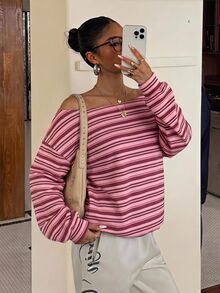 Muchica Striped Print Drop Shoulder Sweatshirt - Multicolor - View 1