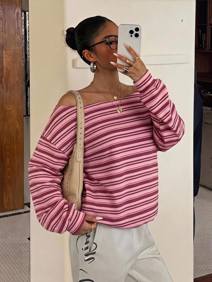 Muchica Striped Print Drop Shoulder Sweatshirt - Multicolor - View 1