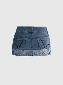 ROMWE J-Fashion Women Denim Skirts - Dark Wash - View 2