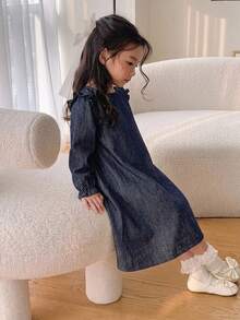 Dazy Kids Young Girl Ruffle Trim Flounce Sleeve Dress - Blue - View 5