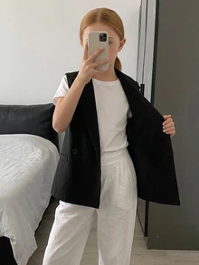 DAZY Tween Girl 1pc Solid Lapel Neck Vest Jacket Fall - Black - View 3
