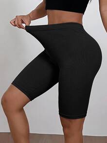 SHEIN EZwear 大尺碼 3件組 素色羅紋針織單車短褲 - 黑色 - 查看 3