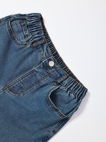SHEIN Tween Boy Casual Chic Washed Blue Elastic Waist Straight Leg Stretchy Slim Fit Jean Denim Pants Back To School Daily Autumn Winter Fall Winter - Medium Wash - View 6