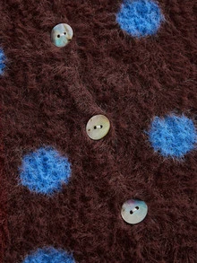 ROMWE Y2K Cardigan Rajut Pendek Berbulu dengan Motif Polkadot dan Kancing Depan - Coklat - View 3