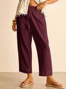 Freevana Pantalones de pierna ancha de color sólido talla grande - Rojo violeta - Ver 1