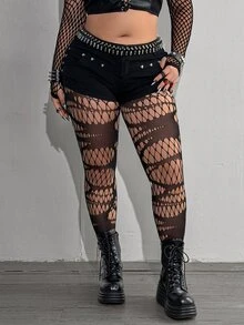 Whyspr Legging Halloween Gaya Cottage Punk Goth Fairy Punk Ukuran Besar - Hitam - View 2