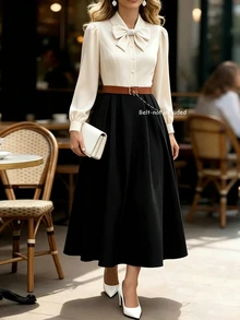 GlowEve CURVE Plus Two Tone Bow Front Shirt Dress Without Belt Fall - Multicolor - View 3