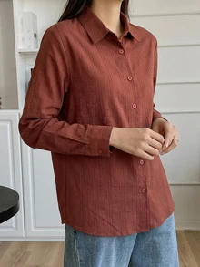 DAZY Camisa de color sólido con botones delanteros - Marrón - Ver 5