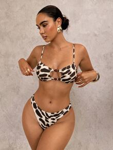 Glamine SHEIN Glamour Women Bikini Sets Party Pink Leopard Print Tropical - Multicolor - View 3
