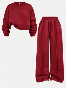 SHEIN 青少年女孩連帽衫與運動衫套裝 - 紅色 - 查看 2