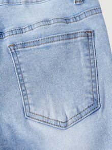 SHEIN PETITE Jeans pitillo de cintura alta con patrón de mariposa de strass - Azul - Ver 8