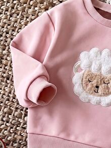 Cozy Pixies 女嬰卡通刺繡保暖內裡運動衫與內搭褲套裝 - 粉色 - 查看 4