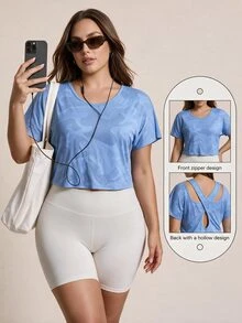 SHEIN Rhythm Era Camisetas y camisetas sin mangas deportivas para mujer talla grande azul claro kawaii para gimnasio - Celeste - Ver 1